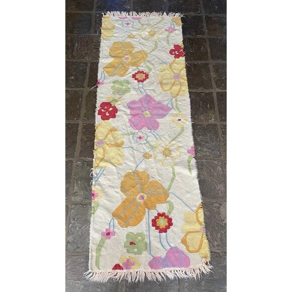 Vintage Turkish Runner Rug Remnant Piece Wool Handwoven Oushak Floral 30” X 95” - Picture 3 of 10